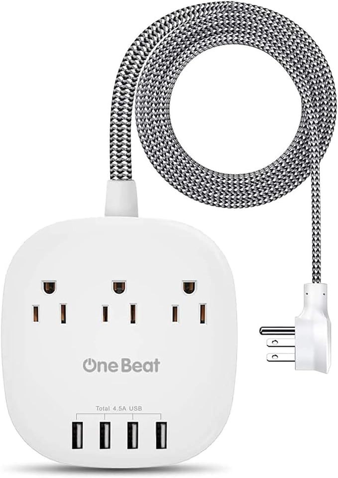 Desktop Power Strip with 3 Outlet 4 USB Ports 4.5A, Flat Plug and 5 ft Long Braided Extension Cor... | Amazon (US)