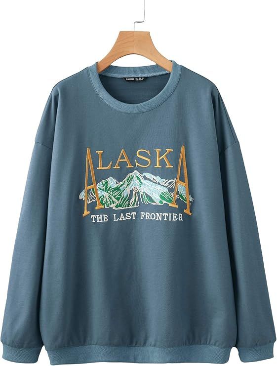 WDIRARA Women's Alaska Letter Print Pullover Round Neck Casual Long Sleeve Sweatshirt | Amazon (US)