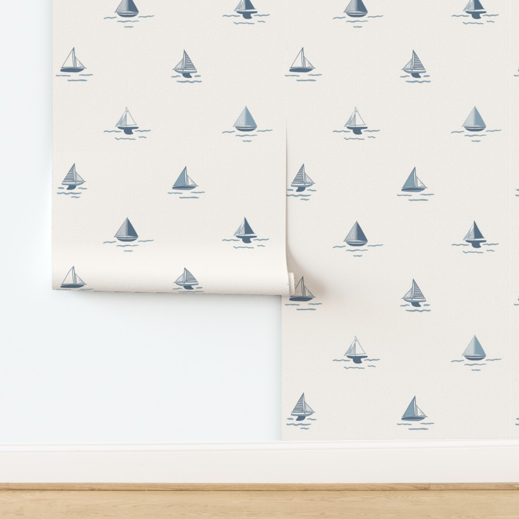 Nautical Blue sail boats for boys room Wallpaper | Spoonflower | Spoonflower