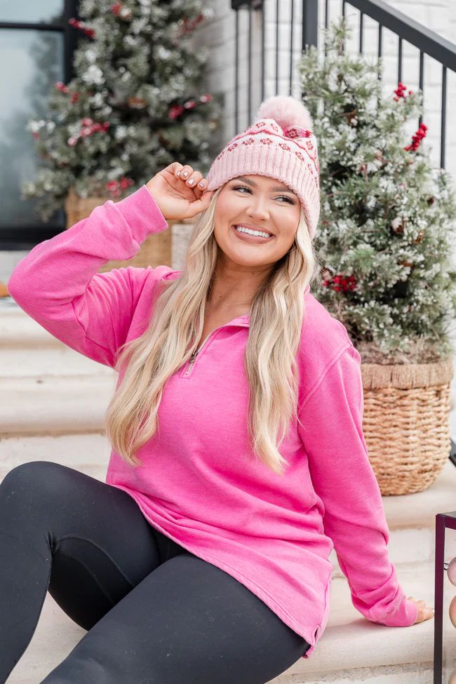Wanna Be Close Pink Washed Knit Quarter Zip Pullover DOORBUSTER | Pink Lily