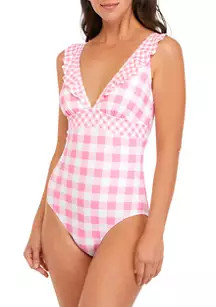 Ruffled V-Neck One Piece Swimsuit | Belk