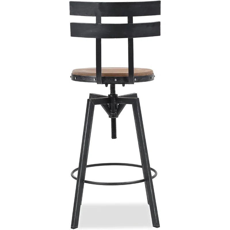Hendee Firwood Smooth Back Barstool, Black Brush Silver | Wayfair North America