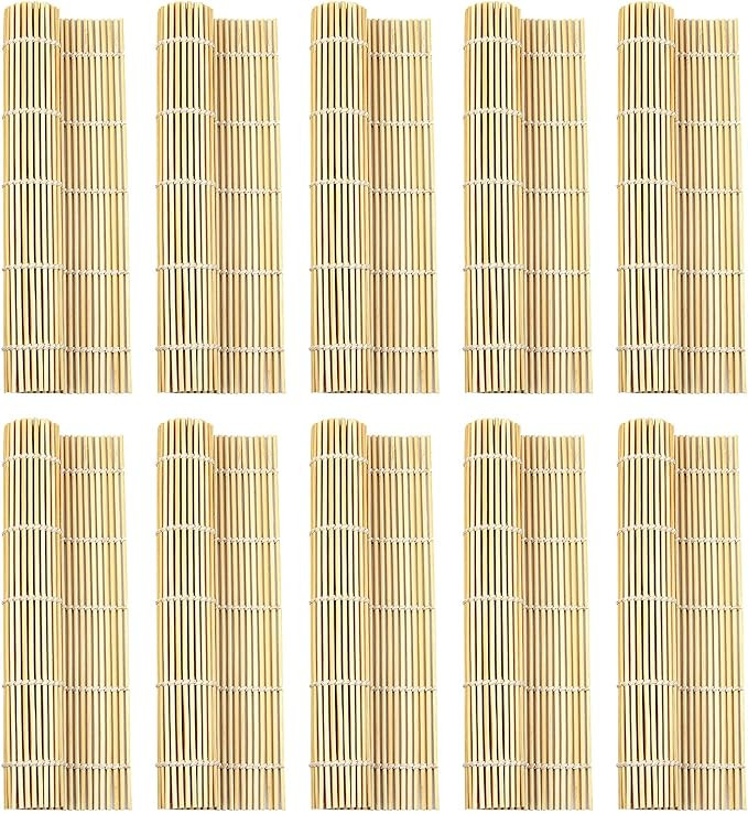 10 PCS 9.5" x 9.5" Natural Bamboo Sushi Rolling Mat by LEEFONE | Amazon (US)