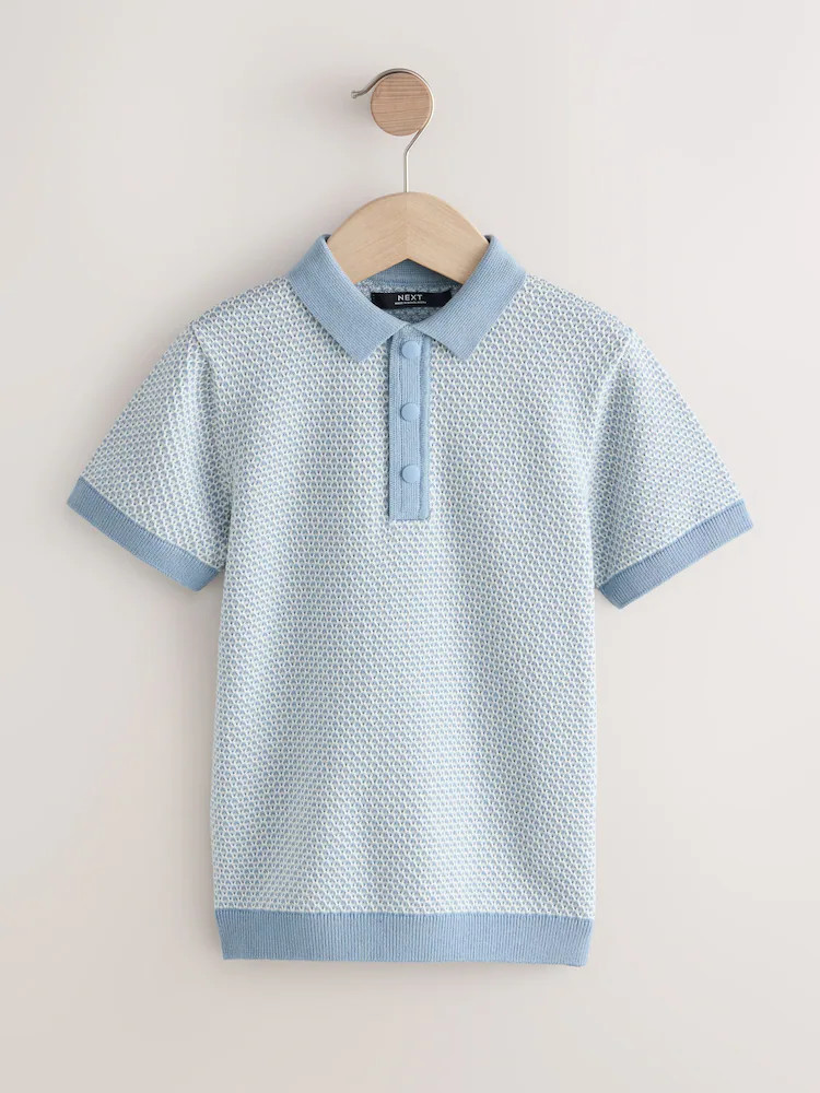 Blue Textured Popper Neck Knitted Polo Shirt (3-16yrs) | Next US