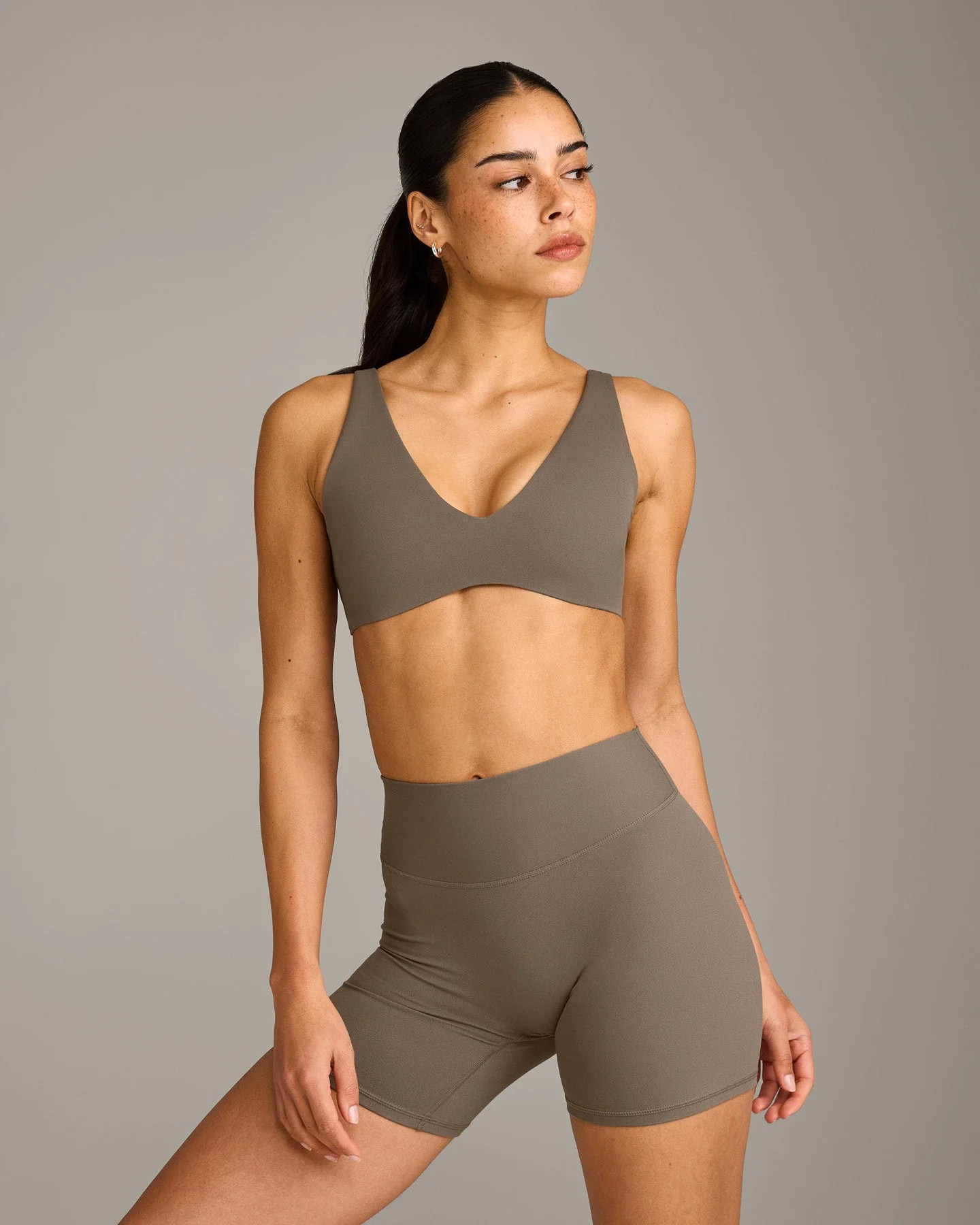 SoftMotion™ Scoop Back Bralette with Grey Logo 
 Moss Brown | Oner Active (UK / US)