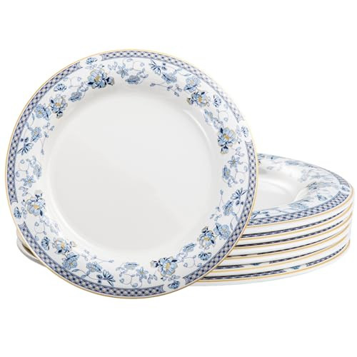 UNK U 10.5-Inch Melamine Plates Set of 6, Blue Floral Pattern Dinner Plates, Dishwasher Safe Decorative Plates for garden parties, wedding, birthdays & Special Events | Amazon (US)
