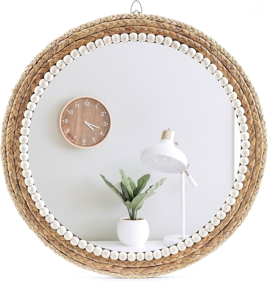 18 Inch Boho Wall Mounted Mirror,Decorative Round Rattan Hanging Wall Mirror，Suitable for Farmh... | Amazon (US)