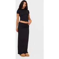 Black Foldover Cotton Maxi Skirt | PrettyLittleThing US