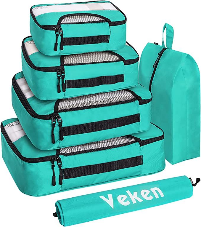 Veken 6 Set Packing Cubes, Travel Luggage Organizers with Laundry Bag & Shoe Bag (Teal) | Amazon (US)