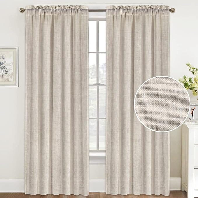 Natural Linen Curtains 84 Inches Long Rod Pocket Semi Sheer Curtain Drapes Elegant Casual Linen T... | Amazon (US)