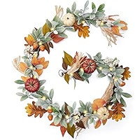 Valery Madelyn Fall Garland for Mantle, 6ft Lambs Ear Leaves Garland with Lights Brown Pumpkins T... | Amazon (US)