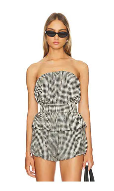 Posse Aurelia Strapless Top in Gingham Black & Cream from Revolve.com | Revolve Clothing (Global)