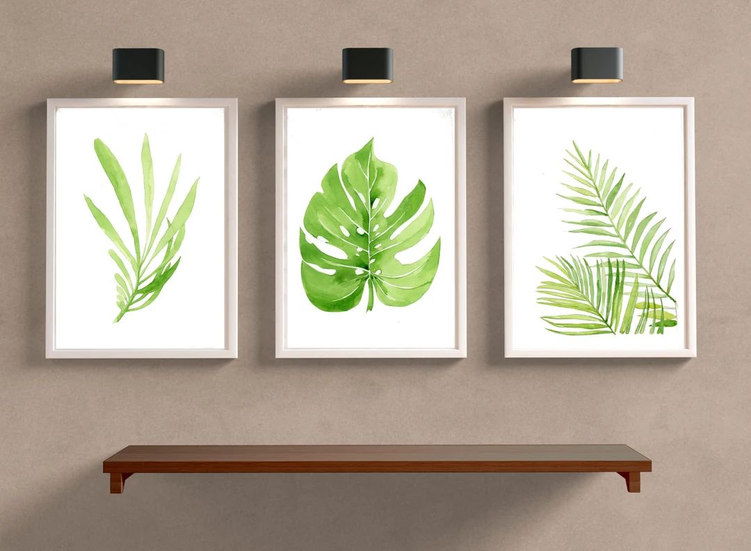Watercolor Tropical Palm Leaves Print Set of 3 Wall Art - Etsy | Etsy (US)