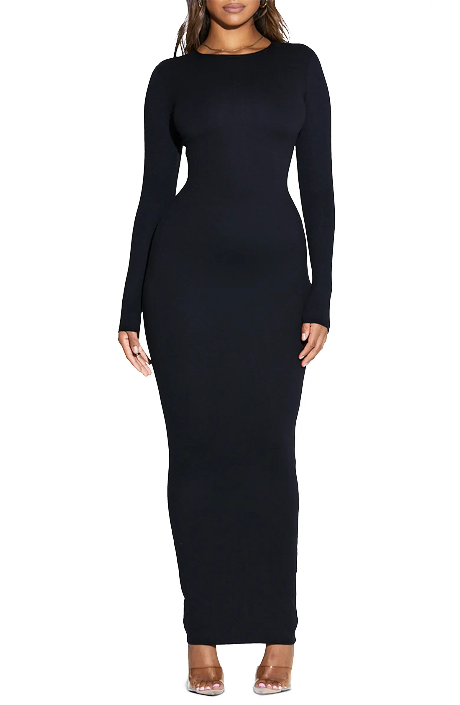 Naked Wardrobe Per-Suede U Long Sleeve Maxi Dress | Nordstrom | Nordstrom