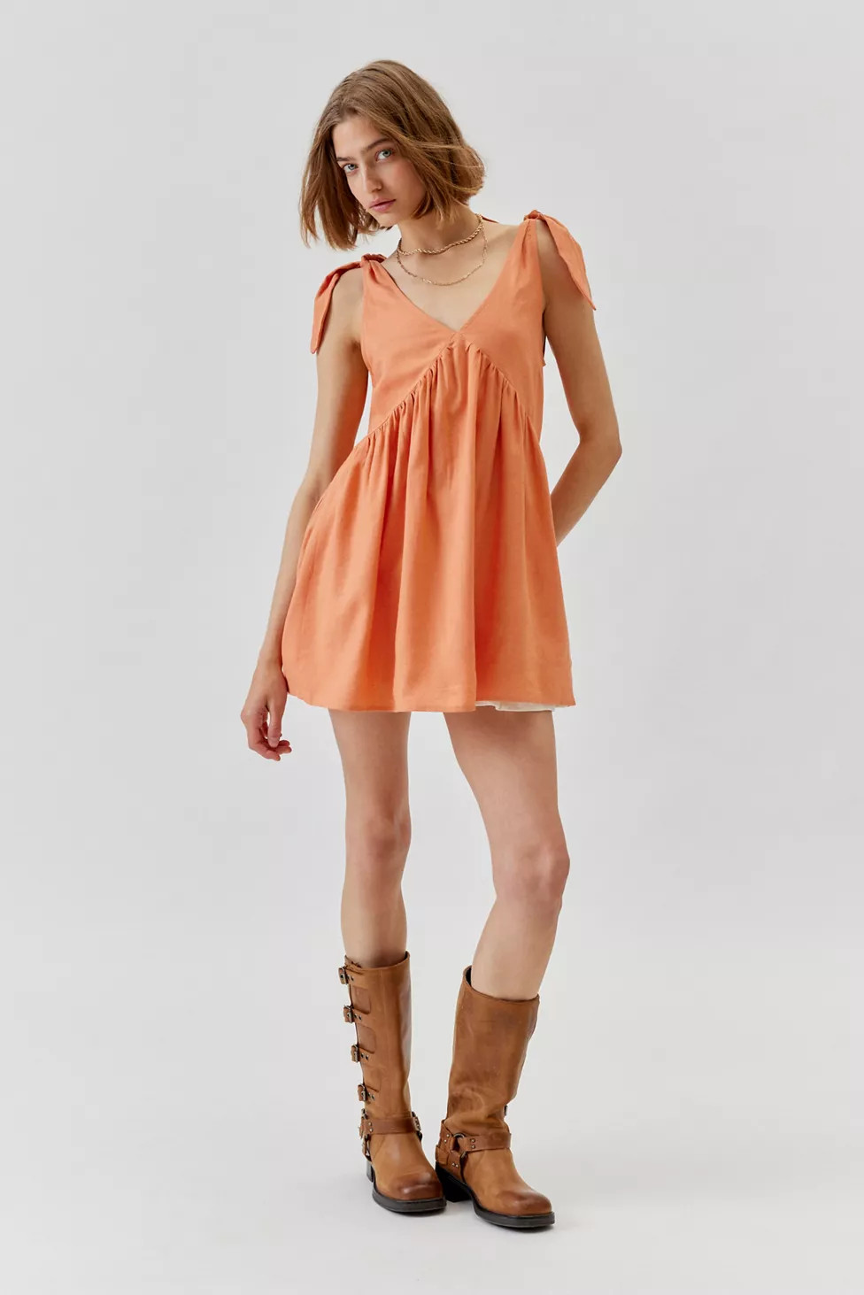 Urban Renewal Made In LA EcoVero™️ Linen Tie Shoulder Tunic Mini Dress | Urban Outfitters (US and RoW)