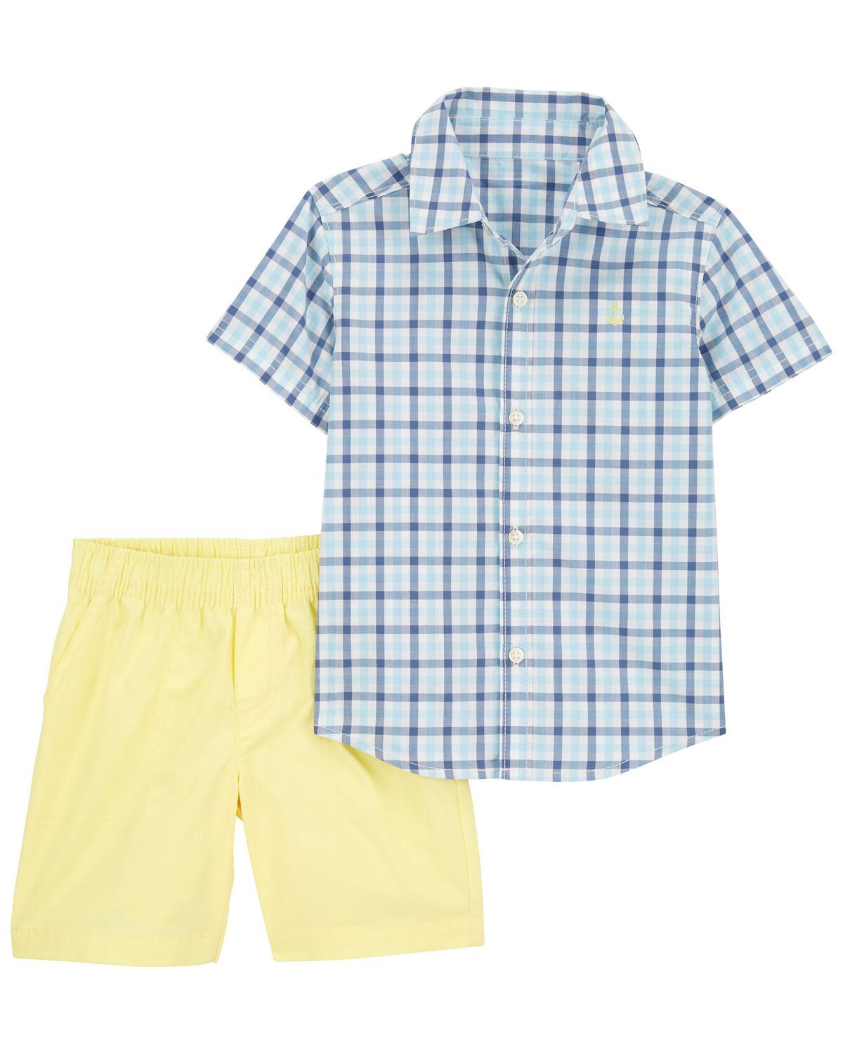 Blue/Yellow Toddler 2-Piece Plaid Button-Down Shirt & Short Set | oshkosh.com | OshKosh B'gosh