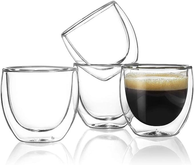 Sweese 408.101 Espresso Cups - 4 Ounce (Top to The Rim), Double-Wall Insulated Glasses - Handmade... | Amazon (US)