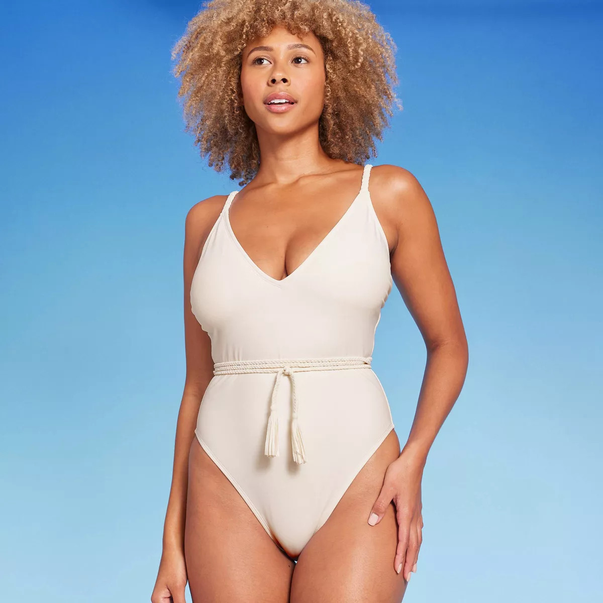 Women's Braid Detail Extra High Leg One Piece Swimsuit - Shade & Shore™ Off-White | Target