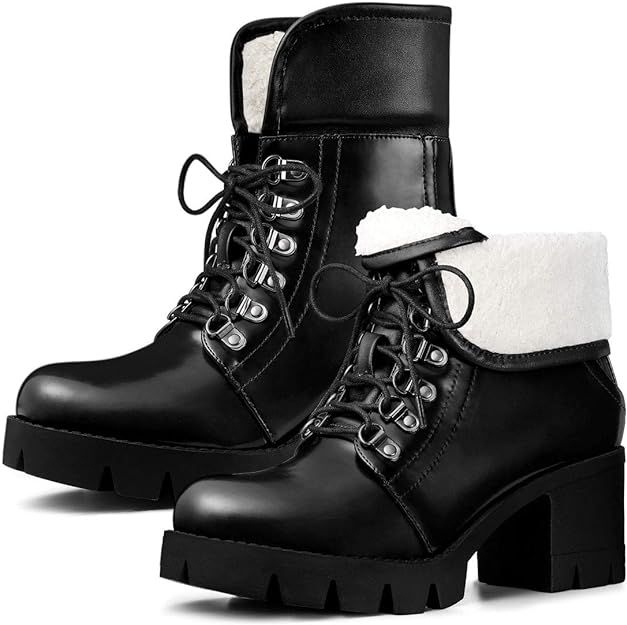 Allegra K Women's Platform Combat Chunky Heel Ankle Boots | Amazon (US)