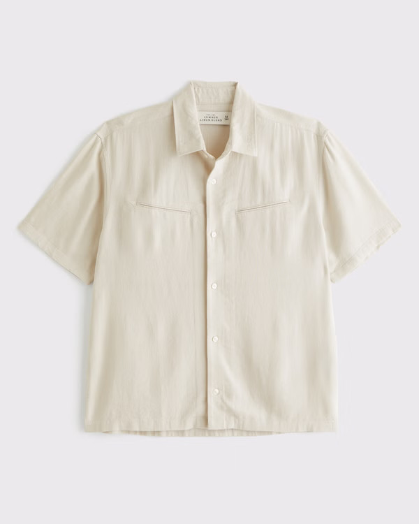 Short-Sleeve Summer Linen-Blend Button-Up Shirt | Abercrombie & Fitch (US)