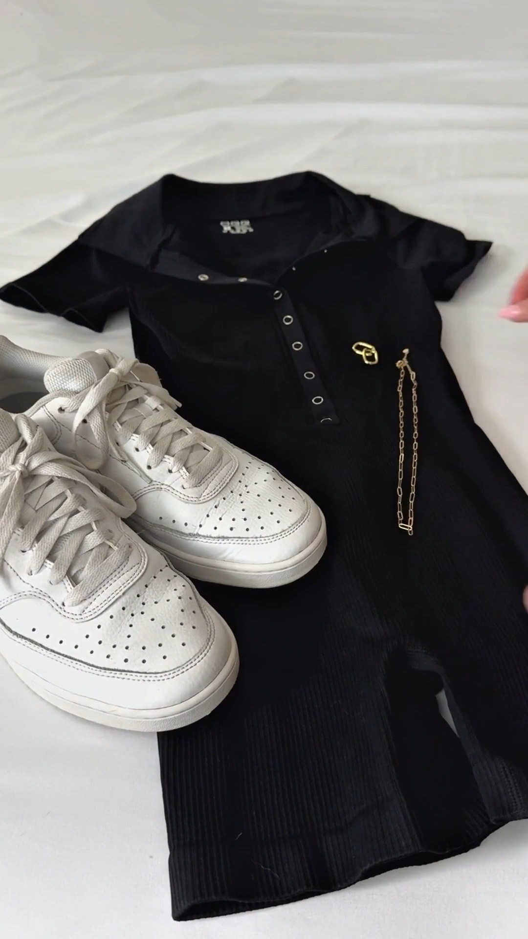 Sleek, simple, and a little extra ✨ Black bodysuit, white sneakers, gold jewelry.. all closet essentials 🖤

#OOTDInspo #LTKLooks