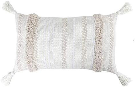 MOCOFO Square Decorative throw Pillow Covers,Woven Tribal Tufted Pillow Case with Tassels 12X20''... | Amazon (US)