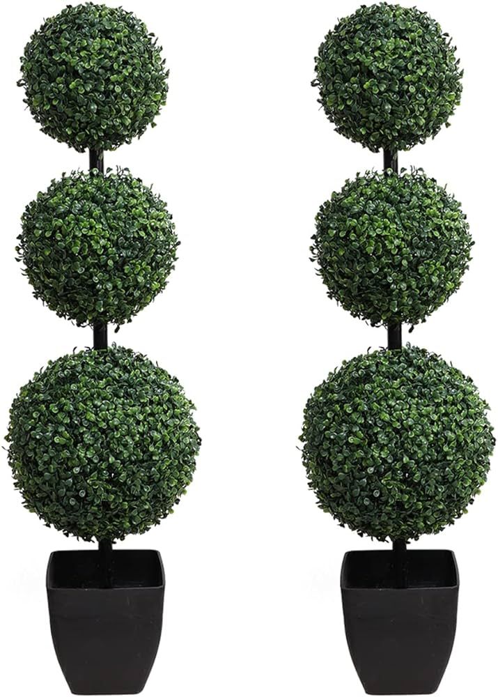 momoplant Artificial Topiaries Ball Tree Outdoor, 3.3ft Fake Topiary Triple Ball Boxwood Trees(2 ... | Amazon (US)