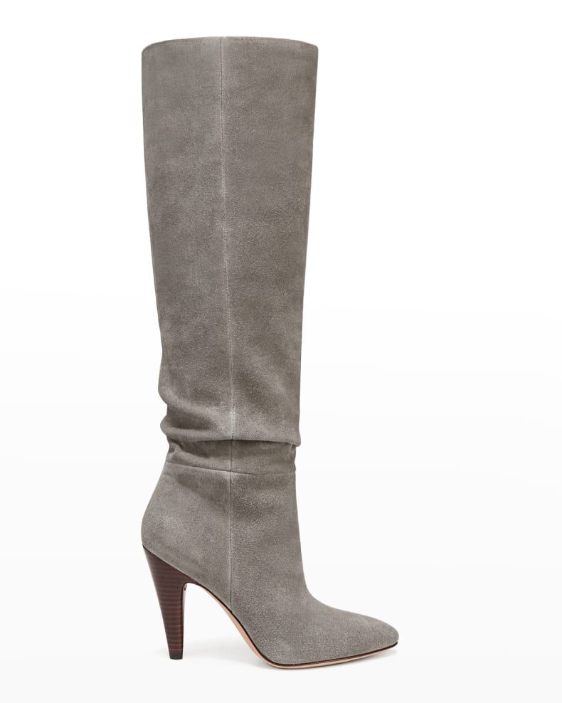 Veronica Beard Sanzi Suede Cone-Heel Knee Boots | Neiman Marcus