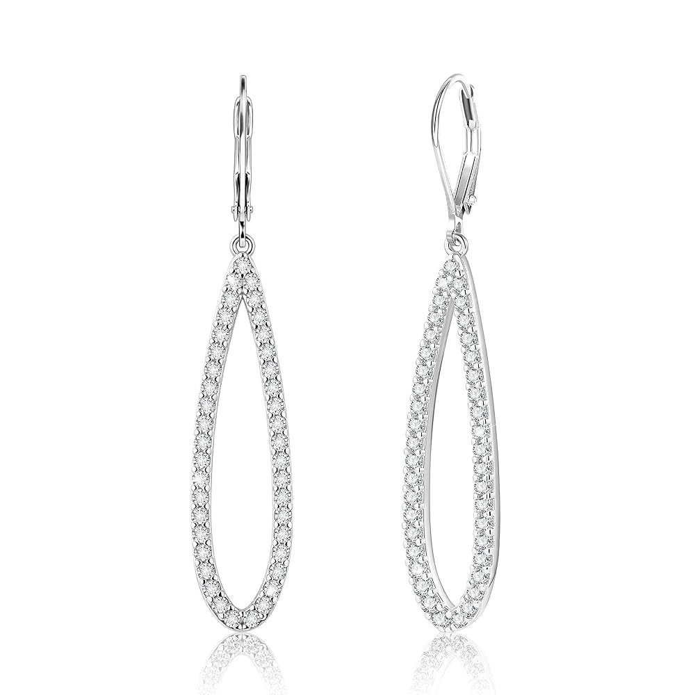 925 Sterling Silver Teardrop Dangle Earrings for Women Cubic Zirconia Leverback Dangle Earrings J... | Amazon (US)