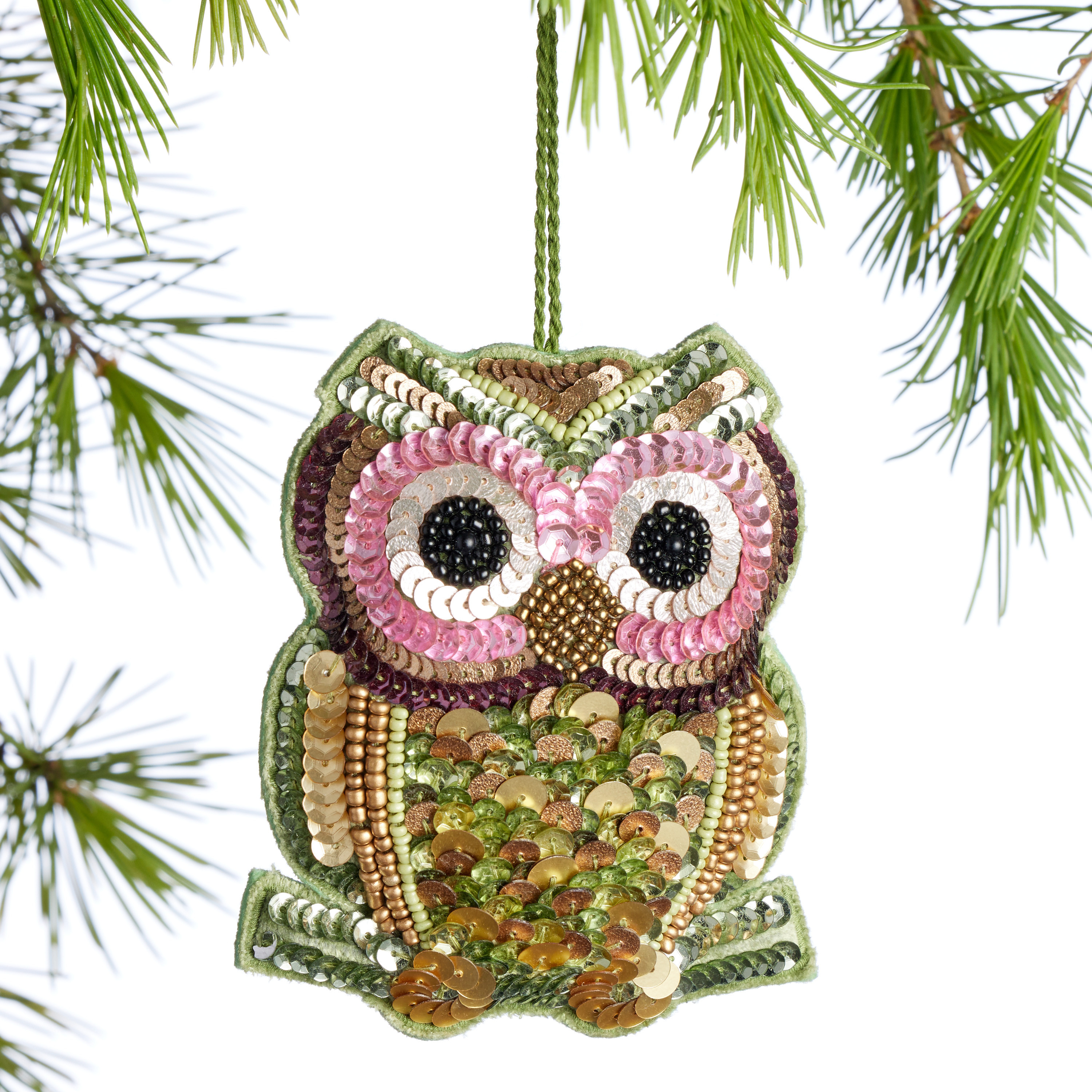 Velvet Beaded Owl Ornament | World Market