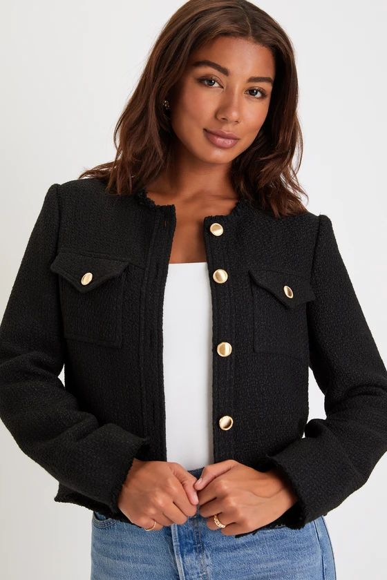 Charming Chérie Black Tweed Cropped Jacket | Lulus (US)