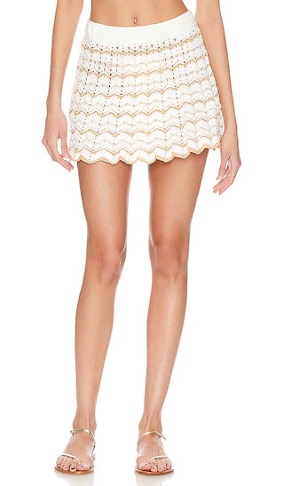 Hand Crochet Chevron Pattern Mini Skirt in Snow White | Revolve Clothing (Global)