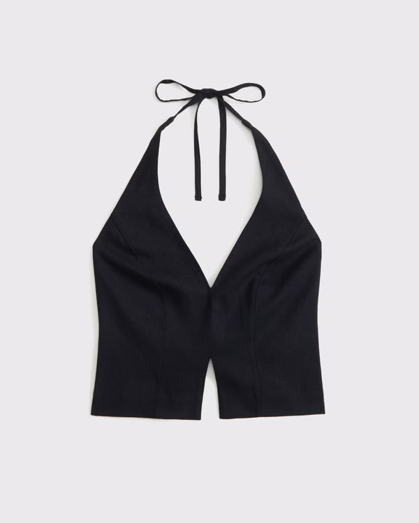 Linen-Blend Tailored Halter Vest | Abercrombie & Fitch (US)