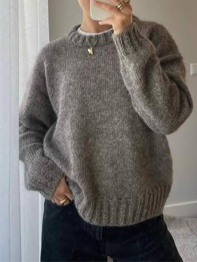 Women's Casual Loose Fit Drop Shoulder Long Sleeve Sweater, Versatile For Autumn/Winter | SHEIN