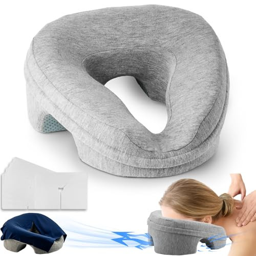Face Down Pillow Massage Headrest for Bed, Stomach Sleeping Pillow, Face Cradle, BBL Pillow After Surgery Post Eye Surgery Recovery Equipment for Massage Tables, Piercing Pillows Removable Cover Grey | Amazon (US)