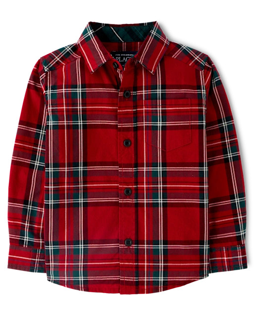 Baby And Toddler Boys Plaid Poplin Button Up Shirt - Red | The Children's Place