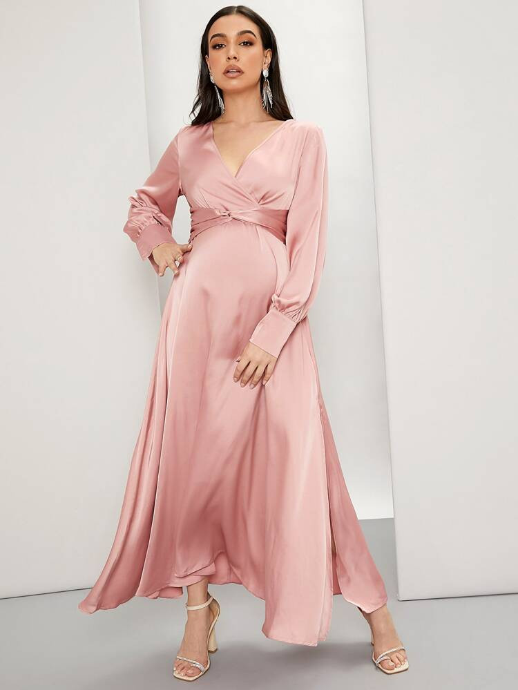 SHEIN Maternity Surplice Neck Split Thigh Dress | SHEIN