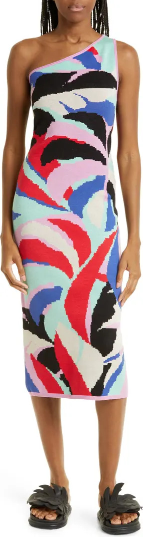 Colorful Monstera One-Shoulder Midi Sweater Dress | Nordstrom