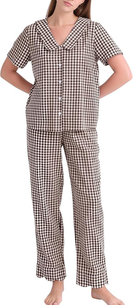 Kissonic Womens Gingham Pajama Set Soft Cotton Pjs Matching Set | Amazon (US)