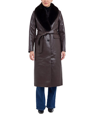 MICHAEL Michael Kors Women's Faux-Fur-Trim Faux-Leather Trench Coat - Macy's | Macy's