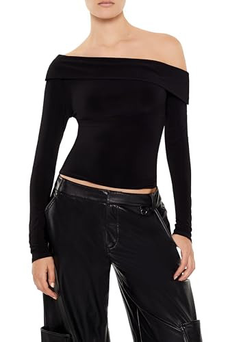 Forever 21 Women's Foldover Off-The-Shoulder Top Black | Amazon (US)