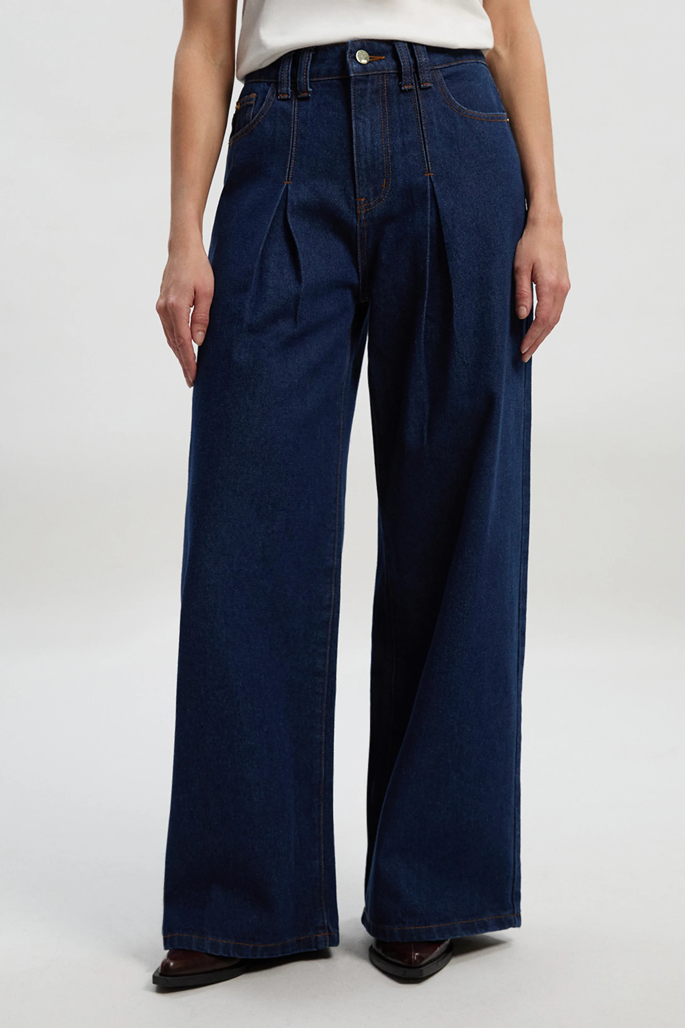 Denim Pleat Front Wide Leg Jeans | Karen Millen US