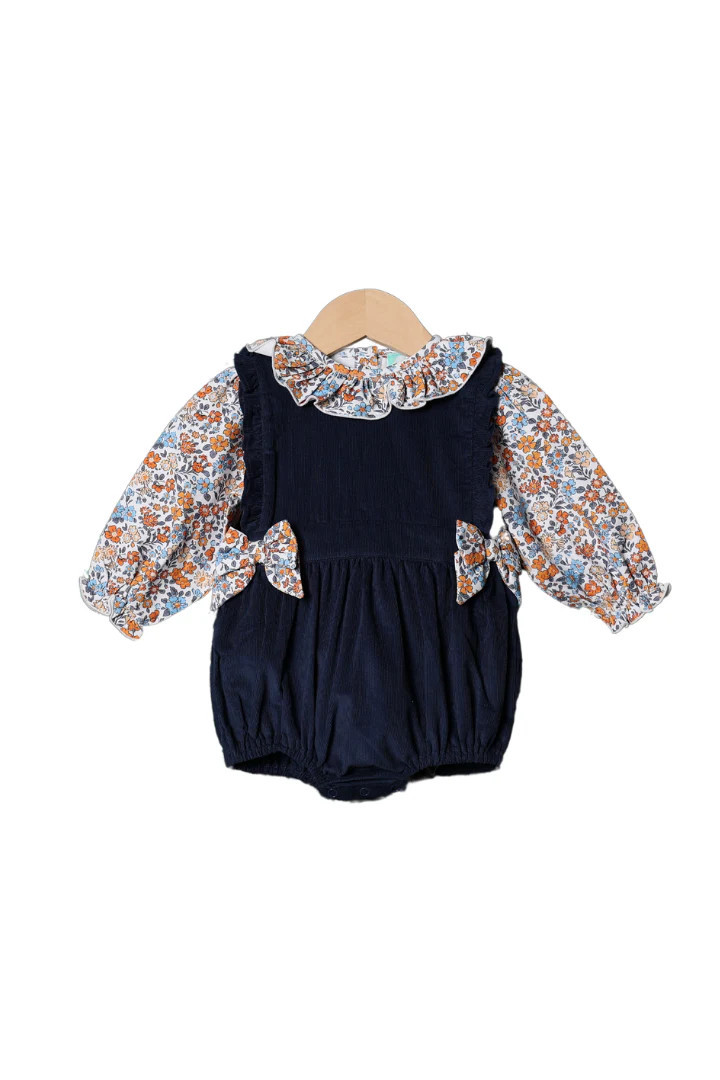 Fall Floral Navy Corduroy Bubble | The Smocked Flamingo