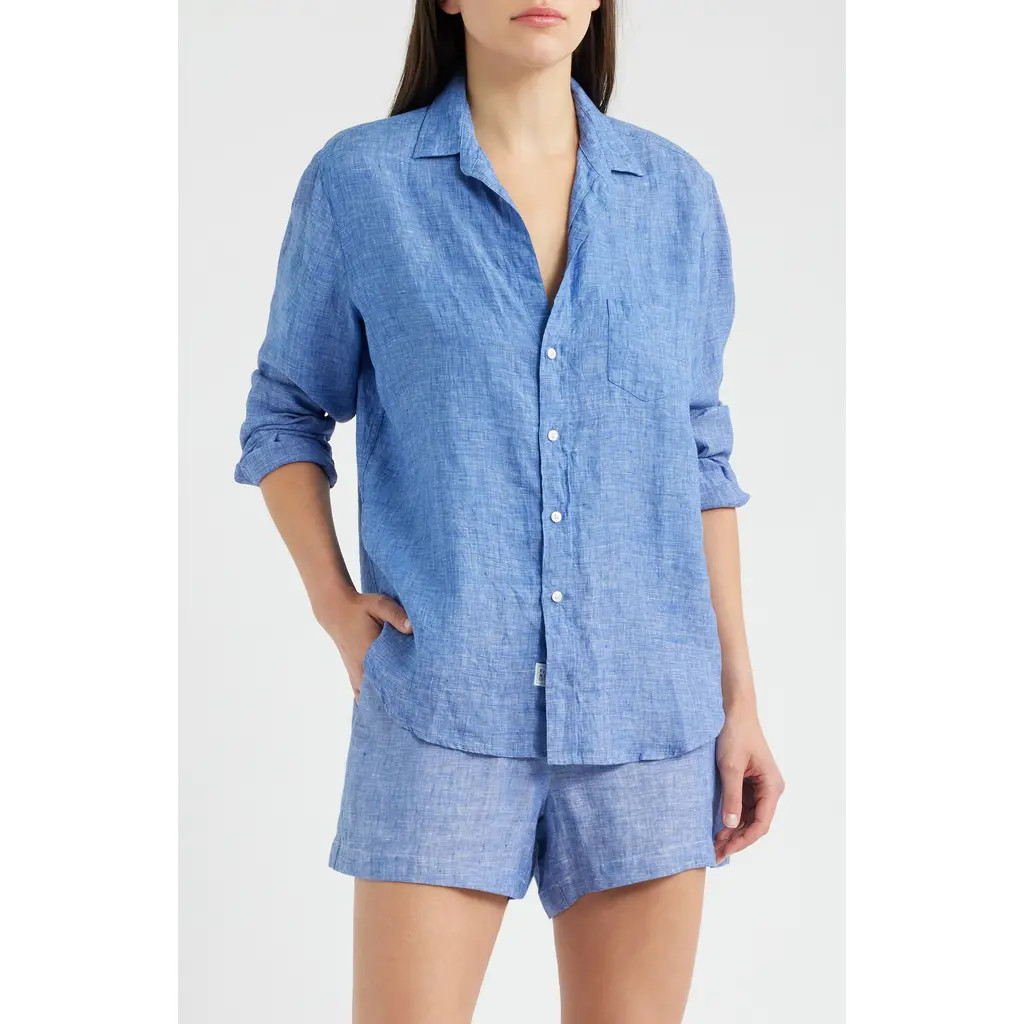 Frank & Eileen Relaxed Button-Up Shirt in Navy Linen at Nordstrom, Size X-Small | Nordstrom