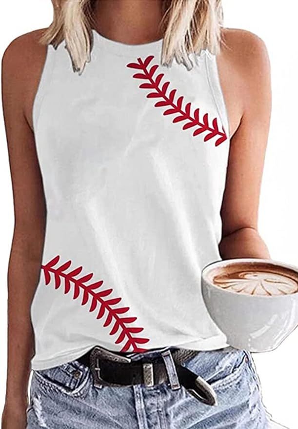MHTOR Baseball O-Neck Tank Women Print Baseball Tanks Cute Workout Graphic Casual Summer Sleevele... | Amazon (US)