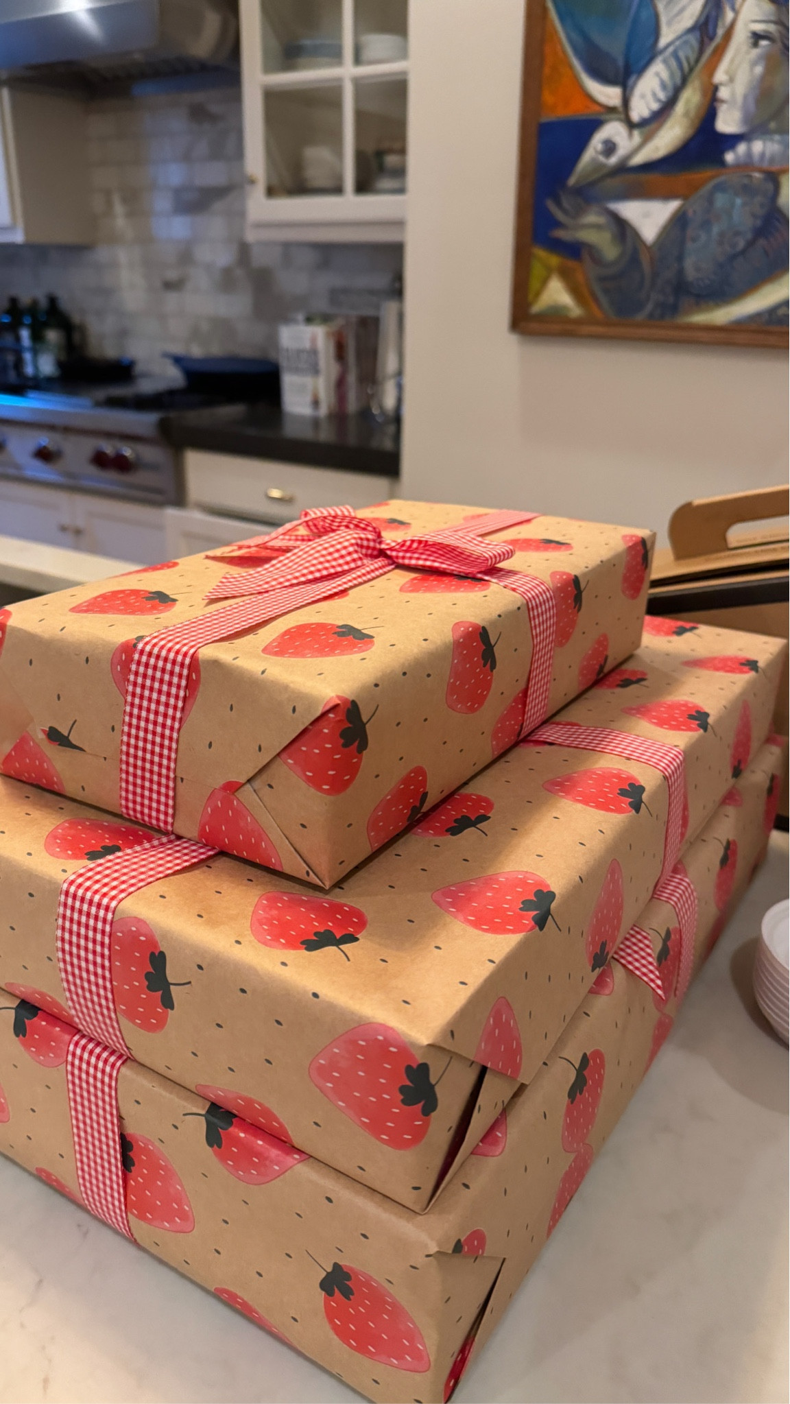 Wrapping paper, ribbon and gifts for my one-year-old 🍓