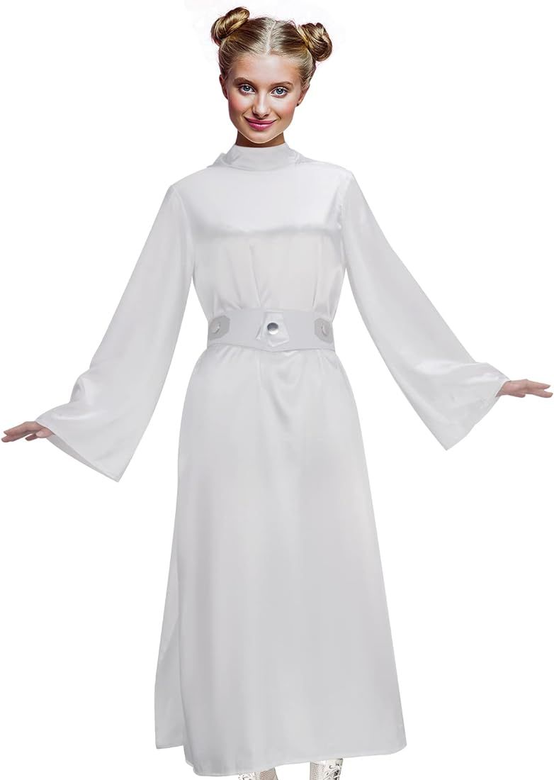 Women Leia Costume White Hooded Long Dress Robe with Belt Halloween Cosplay Party Outfit Suit Adu... | Amazon (US)