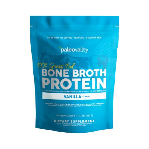 Paleovalley 100% Grass Fed Bone Broth Protein Powder - Vanilla - Rich in Collagen for Hair, Skin, Gut Health, Bone and Joint Support - 28 Servings | Amazon (US)