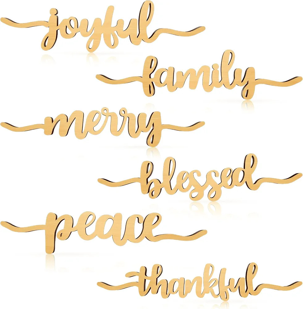 12 Pieces Christmas Thankful Blessed Merry Joyful Peace Family Wood Cutout Rustic Thankful Plate ... | Amazon (US)