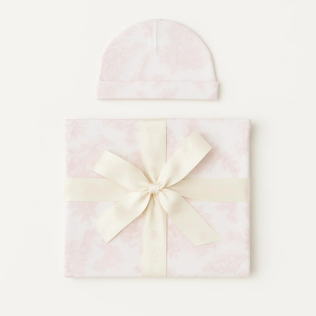 Bamboo Baby Swaddle Blanket & Hat Set in Rose Toile | waverles